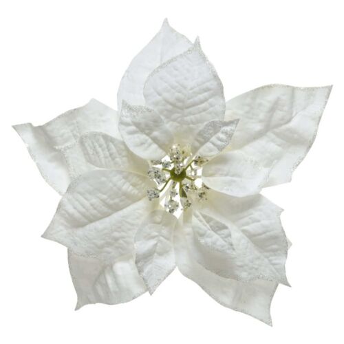 Poinsettia Stella di Natale Artificiale in Seta Colore Bianco con Clip per Decorazione | Kaemingk