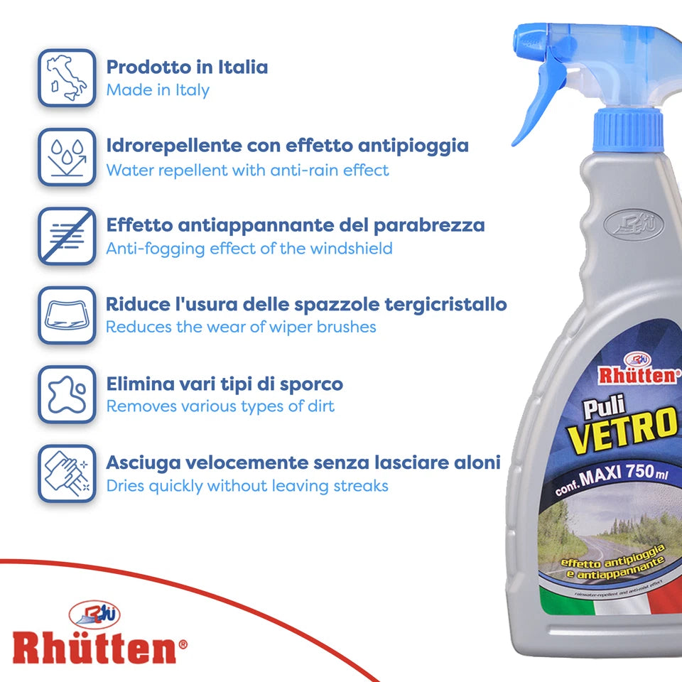 Rhütten Pulivetro Antipioggia 750 ml Detergente Idrorepellente per Vetri Auto