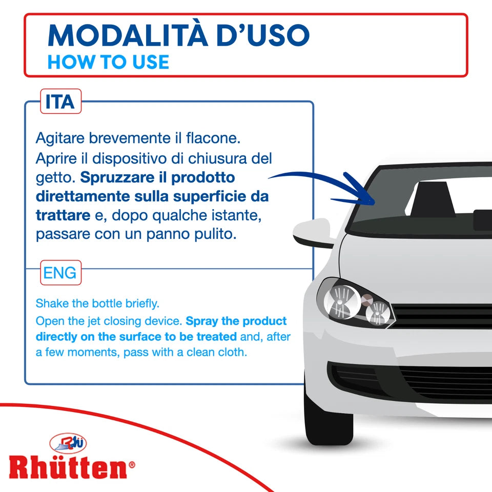 Rhütten Pulivetro Antipioggia 750 ml Detergente Idrorepellente per Vetri Auto