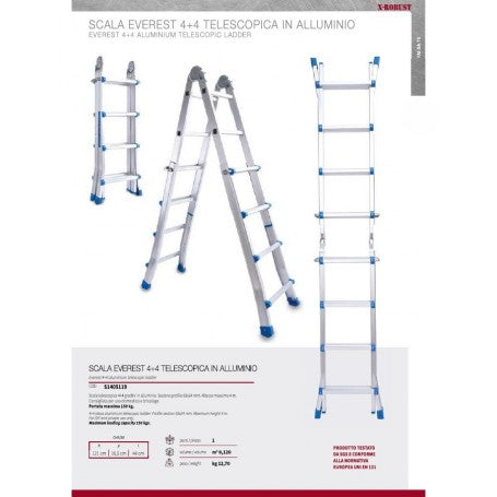 Scala telescopica in alluminio Everest 4+4 gradini portata 150kg