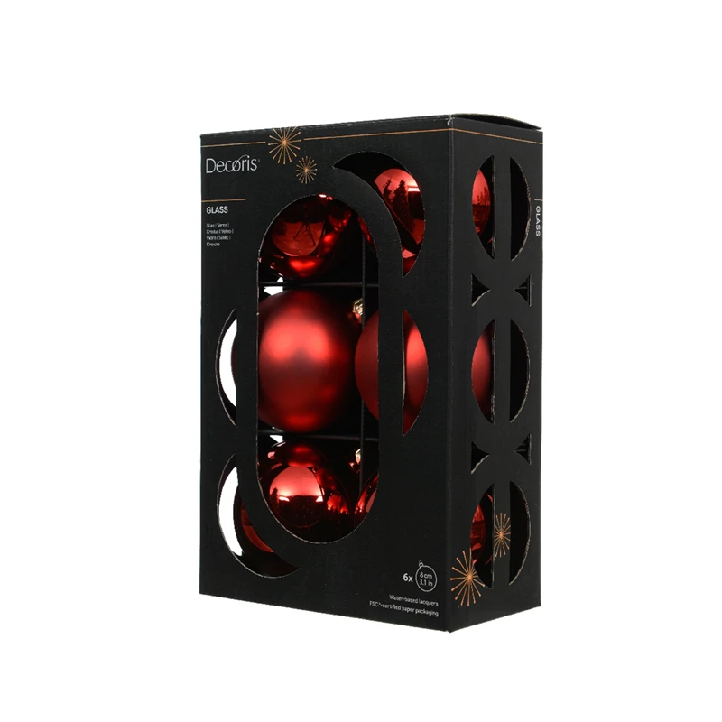 Box 6 Palline di Natale in Vetro D.8cm Colore Xmas Red (Rosso Natalizio) | Confezione EcoBox Kaemingk