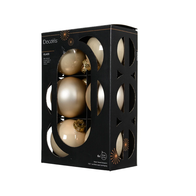 Box 6 Palline di Natale in Vetro D.8cm Colore Pearl (Perla) | Confezione EcoBox Kaemingk