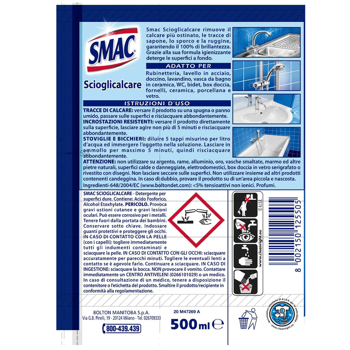 Smac scioglicalcare gel 500 ml anticalcare universale per tutte le superfici