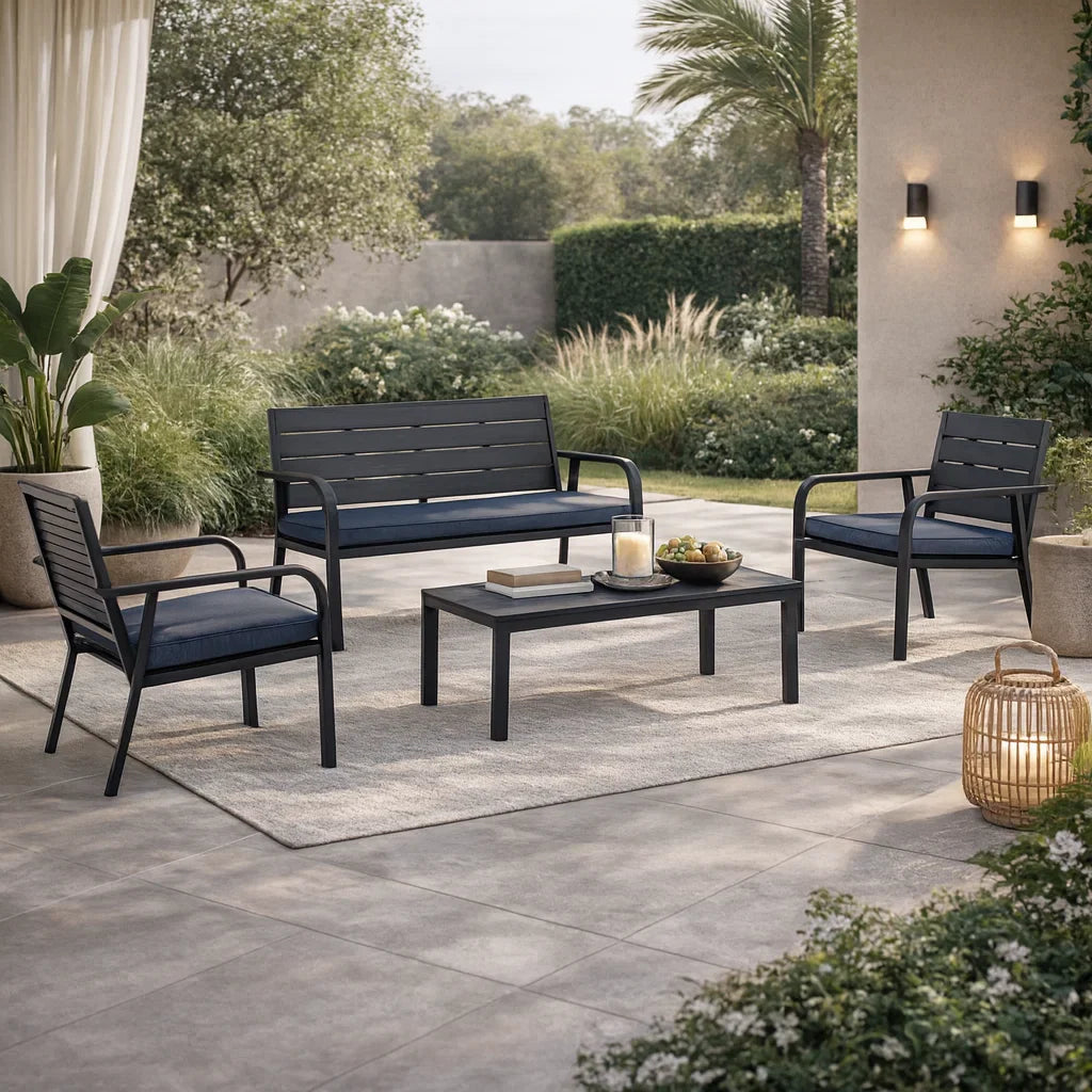 Set Salotto da Giardino Bizzotto Sarita 4 Pezzi Antracite con Cuscini, Arredo Outdoor in Acciaio