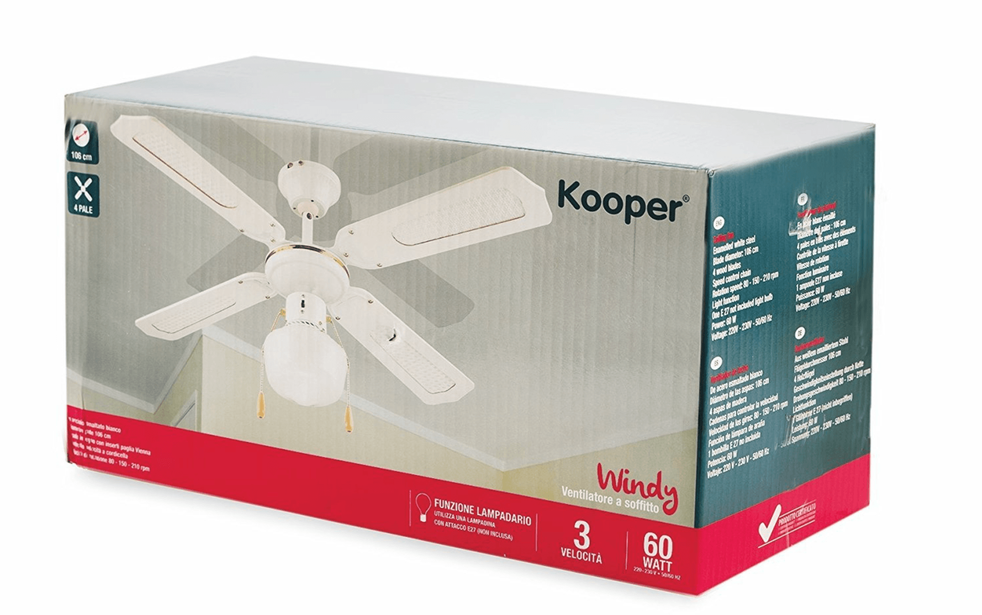 Ventilatore in legno bianco da soffitto 4 pale 106cm diametro Kooper - Brico Sapiens - L' evoluzione del fai da te