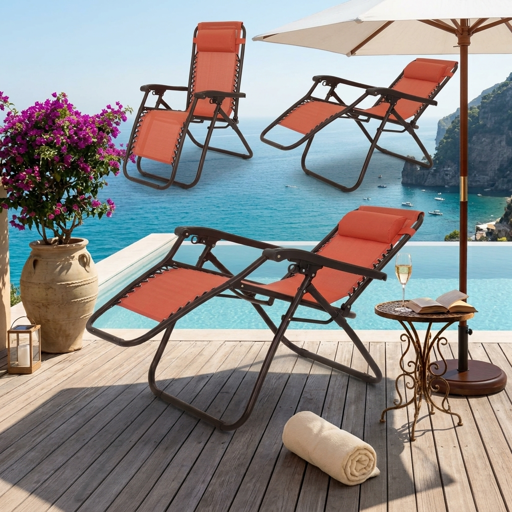 Set 2 sdraio poltrona multiposizione pieghevole Siesta ruggine 90x65x110 cm Biacchi