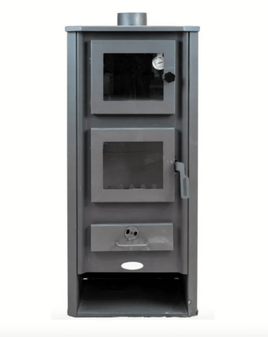 Stufa a Legna ROMA S in Acciaio 7,0 kW Potenza Colore Rosso Rivestimento Laterale, Design Moderno | BLIST